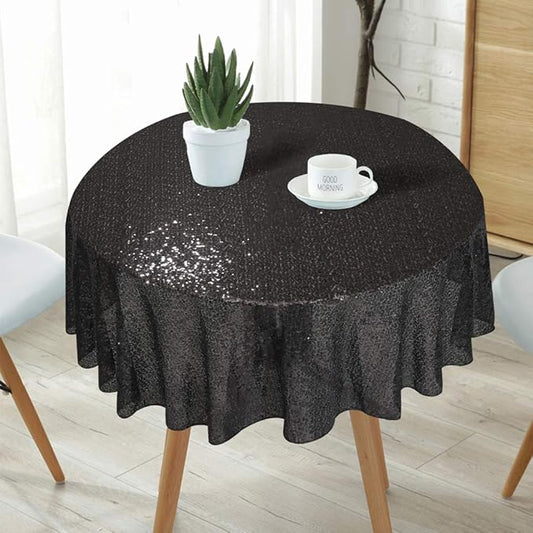 Juya Delight 50-Inch Round Black Sequin Tablecloth for Wedding Birthday Party Festival Ceremony Dessert Table