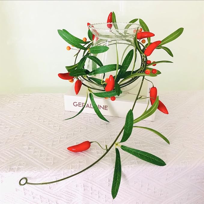 Artificial Chili Hanging Vines Plant Garland Artificial Berries Pepper Rattan for Home Garden Wedding Party Decor (X-Chili Vine, 2 Pack)