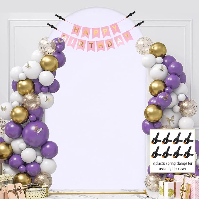 7.2 FT Arch Backdrop Cover, Wedding White Arch Covers Stretchy Backdrop, Spandex Arch Background Stand Cover for Baby Shower Birthday Party Balloon Ceremony Banquet Stand Décor