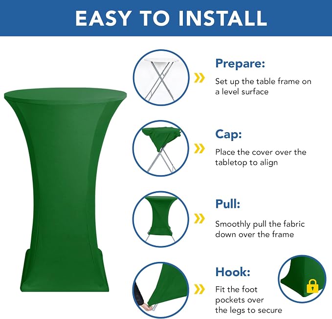 Cocktail Table Covers-Spandex Round High Top Table Cloth 6 Pack 32x43 Inch-Green Stretch Fitted Christmas Tablecloth for Pub Bistro Highboy Party Event Banquet Height Folding Satnding Tables