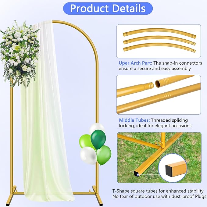 Metal Arch Backdrop Stand and Cover Set 7.2 ft, Wedding Arch Stand with Black Cover for Party, Birthday, Wedding, Bridal Shower, Baby Shower (Black, 7.2 ft)