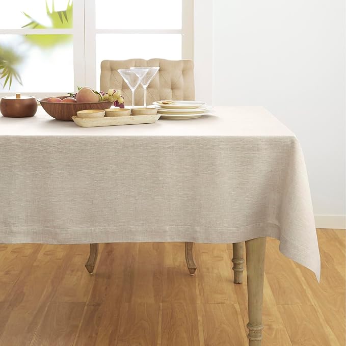 Solino Home Linen Tablecloth 60 x 108 Inch - 100% Pure Linen Light Natural Table Cloth for Rectangle Tables - Athena, Machine Washable Tablecloth for Summer