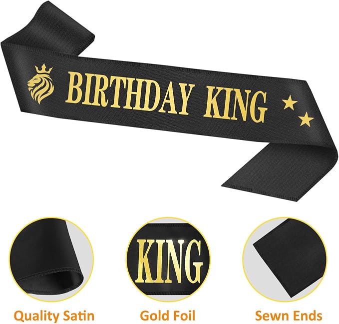 Birthday Gifts for Men, Birthday Decorations for Men, Party Decor Supplies including King Crown & Sash & Banner & Cake Topper & Candles