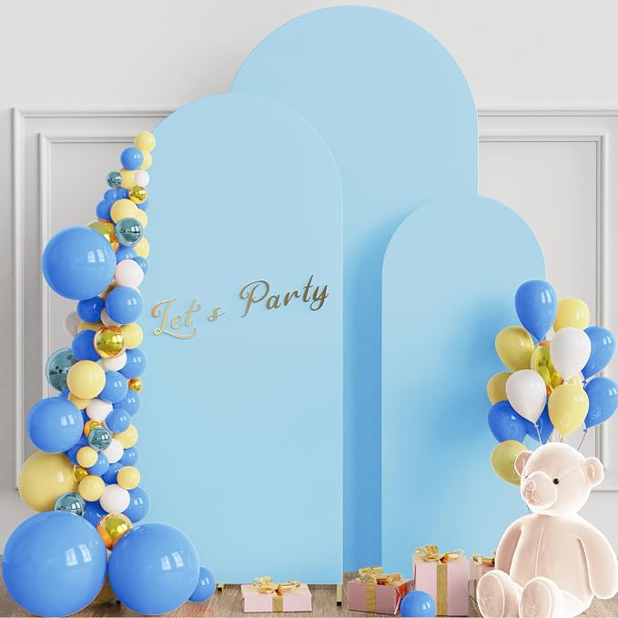Wokceer Set of 3 Wedding Arch Backdrop Cover Spandex Fitted Wedding Arch Stand Covers Round Top Chiara Backdrop Stands Cover for Birthday Party Ceremony Banquet Decoration 4ft,5ft,6ft Dusty Blue