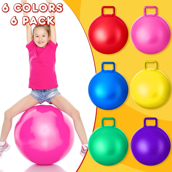 Lewtemi 6 Pcs Hopper Ball for Kids 20 Inch Jumping Hopping Inflatable Bouncing Ball with Handle and Air Pump for Indoor Outdoor Games Sport Exercise Fun Easter Basket Stuffers Gifts(Rainbow Colors)