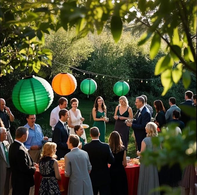 Green Orange Paper Lanterns Decorative 15pcs Party Hanging Decorations for Bachelorette Wedding Birthday Baby Shower Graduation Anniversary Green orangeThemed Room Decor