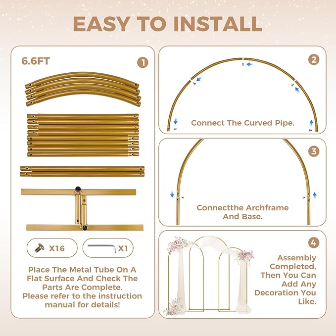 Babenest 6FT 6.6FT 7.2FT Gold Arch Backdrop Stand Set of 3 for Party | Metal Wedding Stand, Balloon Frame for Ceremony Birthday Party Bridal Baby Shower Banquet Halloween Decoration