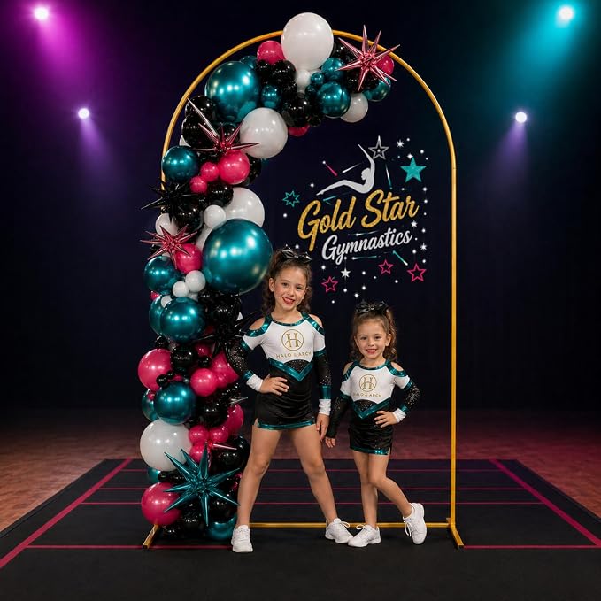 Gold Metal Arch Backdrop Stand for Wedding & Birthday Party Decorations, Foldable Balloon Arch Frame with Easy Assembly, Photo Booth Backdrop Décor with Fairy Lights Options