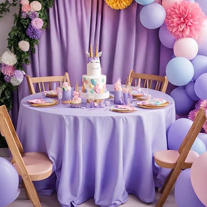 10 Pack Light Purple Round Tablecloths 90 Inch, Polyester Round Table Cloth Circle Bulk Linen Washable Table Cloth Stain and Wrinkle Resistant Circle Table Cover for Wedding Party Dining Banquet
