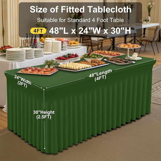 Smiry Spandex Tablecloth, Elastic Fitted Stretch Tablecloth for 4FT Rectangle Tables, Waterproof Washable Table Cover Skirt for Outdoor, Wedding, Banquet & Parties (Olive Green, 48Lx24Wx30H Inch)