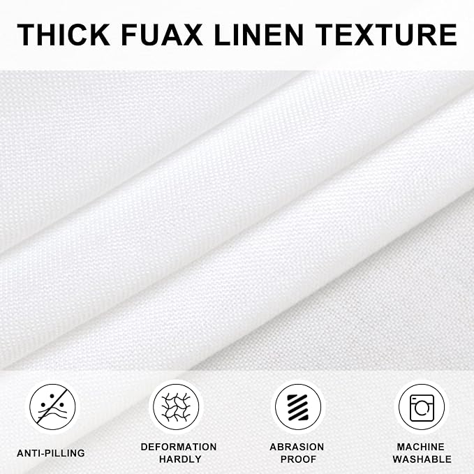Hiasan Round Linen Tablecloth 60 Inch - Wrinkle and Stain Resistant Washable Polyester Fabric Table Cloth for Dining Room Kitchen Party, White