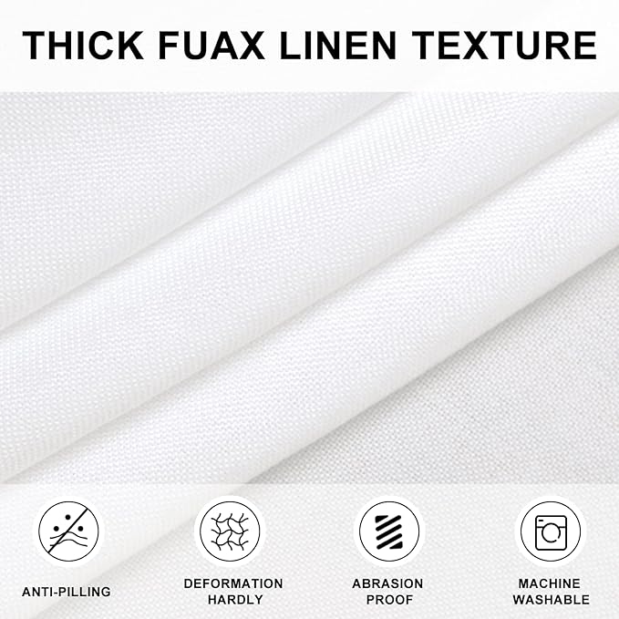 Hiasan Round Table Cloth Linen Textured Farmhouse Tablecloth 102 Inch - Wrinkle and Stain Resistant Washable Polyester Fabric Table Cover for Dining Room Kitchen Party, White