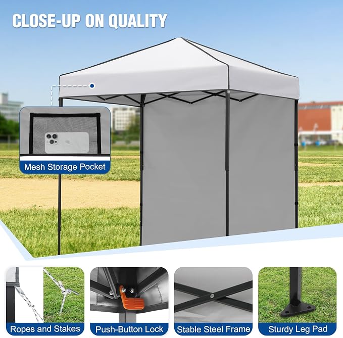 6x4 Pop Up Canopy Tent with One Wall Panel, Instant Portable Beach Canopy, Outdoor Tent with Carry Bag for Camping, Sports, Tailgating, Events, White