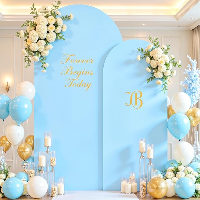 Baby Blue Arch Covers 2 Set 7.2 and 6ft Light Blue Arch Backdrop Cover Spandex Wedding Arch Stand Covers for Birthday Party Baby Shower Boy Wedding Banquet Photo Metal Balloon Arches Backdrop