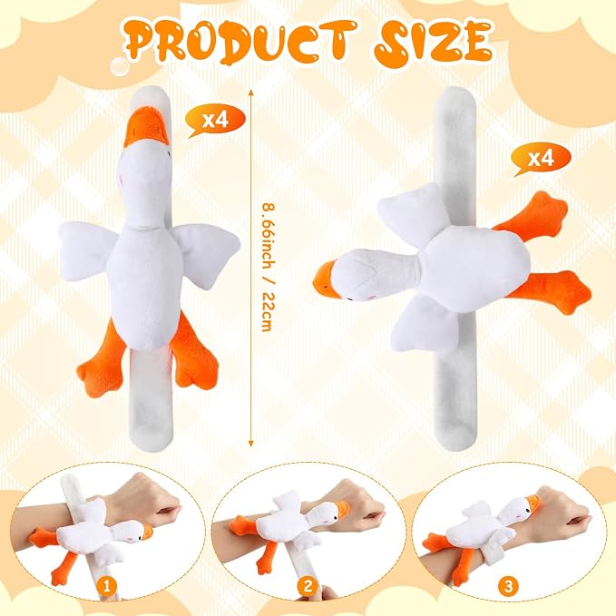 Lenwen 8 Pcs White Goose Stuffed Animals Slap Bracelets for Kids 8.66 Inch Back to School Plush Animal Bracelets Adopt a Goose Party Favors Wrist Slap Snap Band Toy for Boys Girls Birthday Gifts