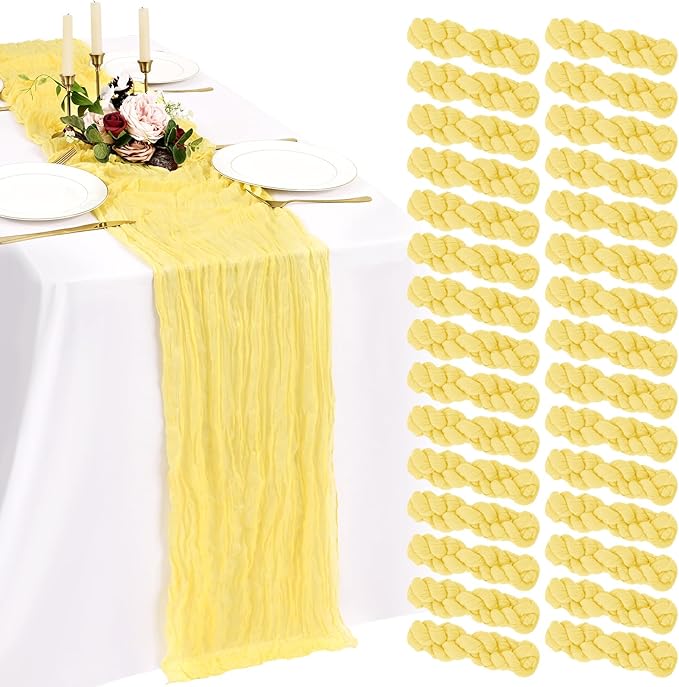 30 Pack Cheesecloth Table Runner 10FT Light Yellow Table Runner Boho Gauze Cheese Cloth Table Runners Long Rustic Sheer Table Decorations for Wedding Party Baby Bridal Shower Birthday Holiday Home