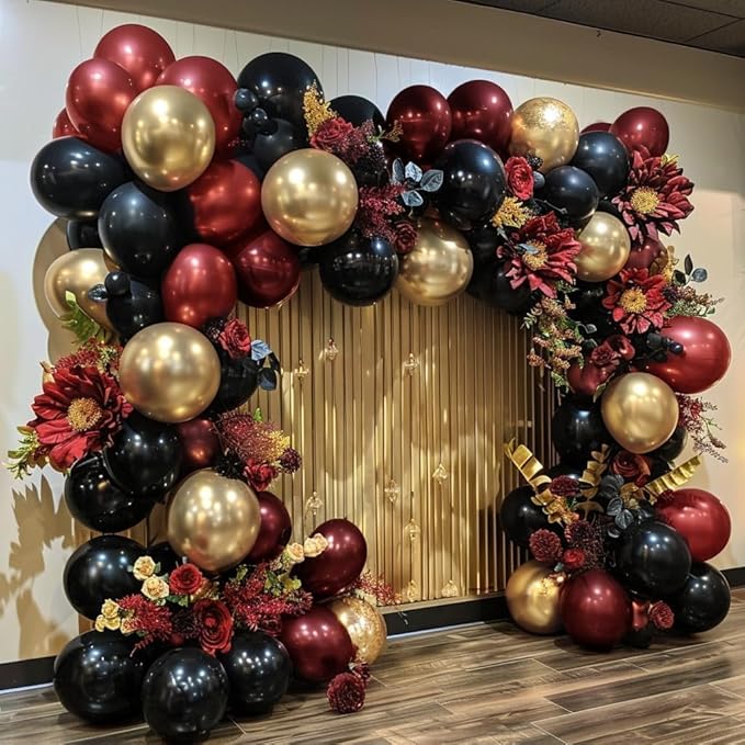 Burgundy Balloons Double Stuffed Wine Red Rose Red Balloon Arch Kit Maroon Garland Different Size For Wedding Birthday Baby Shower Anniversary Wine Party Decorations