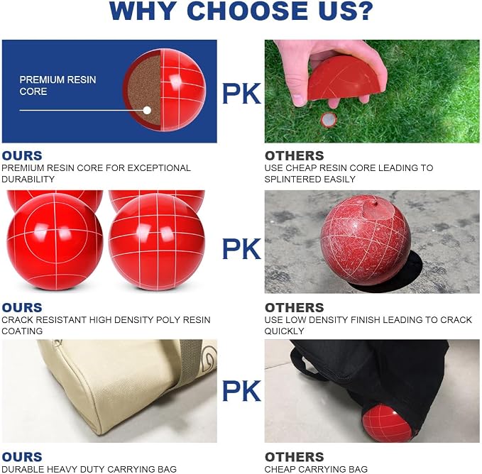 100mm Bocce Ball Set Regulation Size and Weight with 8 Resin Bochie Balls, Pallino, Carrying Bag, Measuring Rope, Gift for Family Backyard Lawn Yard Beach Bocci Games (Multi Colors, 2-8 Players)