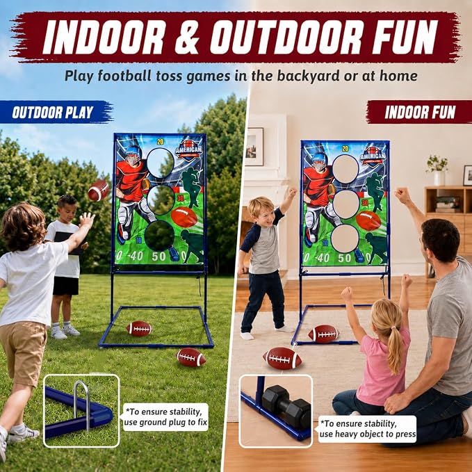 Punieayi Football Toss Game with 4 Inflatable Balls, Football Throwing Target Games for Boys 8-12, Sports and Outdoors Toys for Kids Ages 3+