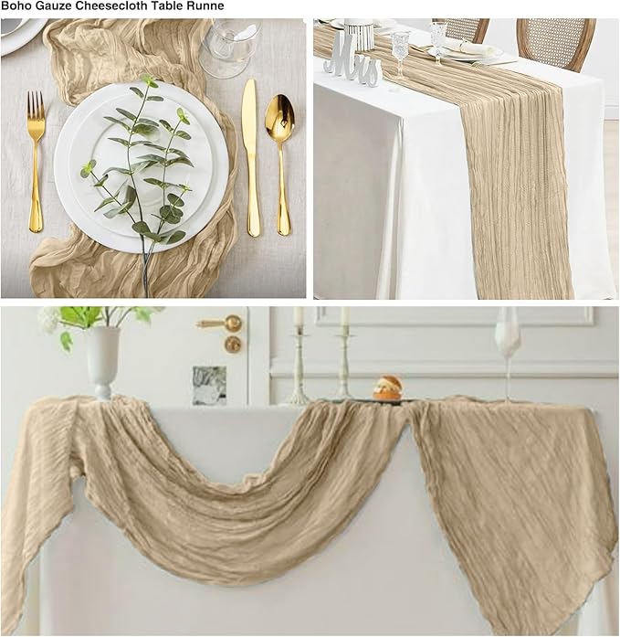12 Pack Beige Table Runner 21 x 120 inch Cheesecloth Table Runner 10Ft Rustic Gauze Table Runners Romantic Long Sheer Fabric Boho Cheese Cloth Table Runners for Wedding Party Bridal Baby Shower