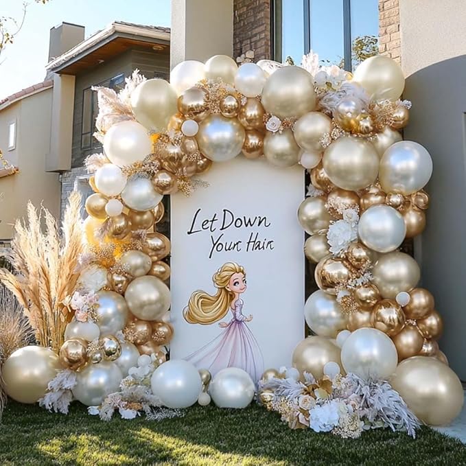 Beige Gold Balloons Double Stuffed Sand White Balloon Garland Pearl White Cream Metallic Gold Balloon Arch Kit for Birthday Wedding Bridal Anniversary Boho Baby Shower Party Decorations