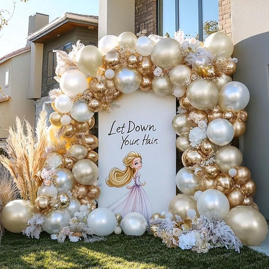 Beige Gold Balloons Double Stuffed Sand White Balloon Garland Pearl White Cream Metallic Gold Balloon Arch Kit for Birthday Wedding Bridal Anniversary Boho Baby Shower Party Decorations