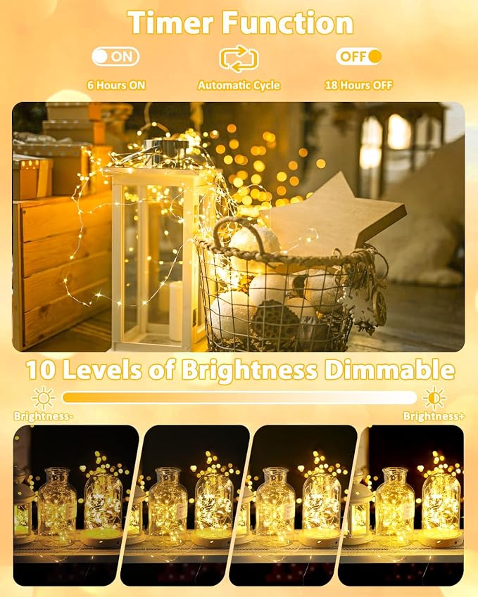 8 Pack 60 LED Fairy Lights Battery Operated with Remote, 8 Modes String Lights Indoor Outdoor, Cuttable Battery Light for Home Bedroom Wedding DIY Centerpiece Christmas Decorations (Warm White)