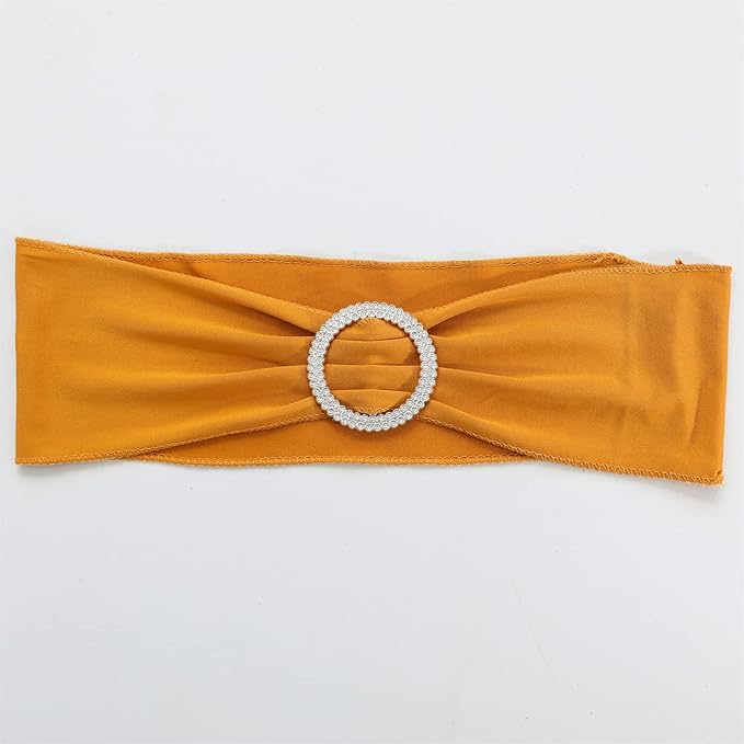 Spandex Chair Sashes Bands 100PCS Stretch Chair Cover Ties Bows with Buckle Slider Wedding Party Reception Banquet Decoration (Gold)