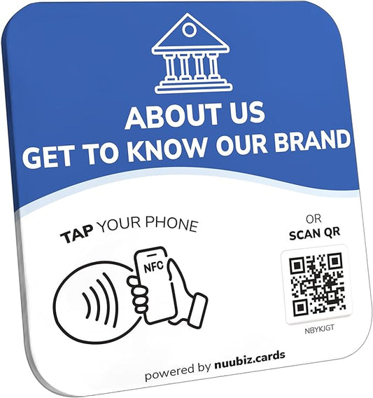 NFC Business QR Code Sign Plate for Brand Introduction – Drive Offline Engagement Online – Works Like Review Tap Card & Social Media Sign – No App or Fees – Includes Stand or Adhesive