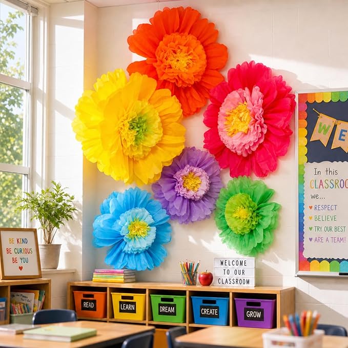 Giegxin 6 Pcs 31.5", 24" Colorful Giant Paper Flower Mexican Large Tissue Paper Flower for Wall Big Fiesta Crepe Floral Decorations for Wall Mexican Wedding Bridal Shower Baby Shower Nursery Decor