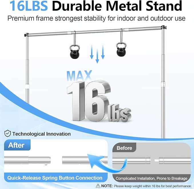 10 x 10FT Backdrop Banner Stand, Heavy Duty Adjustable Photo Background Support Frame Kit, Step and Repeat Stand for Photo Booth, Parties, Exhibition, Trade Show, Wedding - Silver