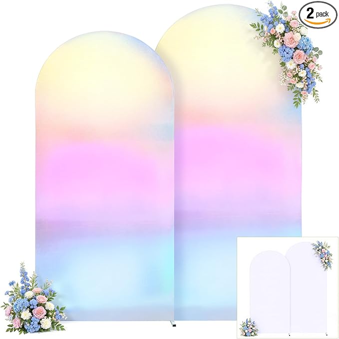 Silver White Arch Covers 7.2 and 6ft Sequin Sparkly Birthday Party Arch Backdrop Covers Set of 2 Spandex Shimmer Balloon Arch Stand Cover for Wedding Bridal Shower Baby Shower Photo Arches Background