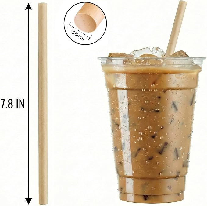 KTOB 200 Count Compostable Sugarcane Straws - 100% Plant-Based, Disposable Drinking Straws for Hot & Cold Beverages