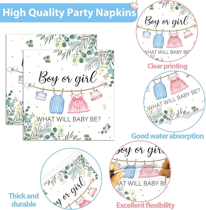 96Pcs Greenery Gender Reveal Party Decorations for Boy or Girl Baby Shower Plates Napkins Tableware Gender Reveal Disposable Baby Clothes Theme Plates He or She Paper Party Supplies for 24 Guests