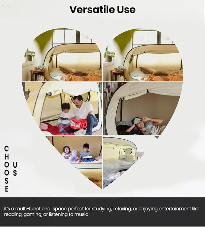 ANC POP Bed Tent Twin Bed Canopy Portable Dream Tent for Adult Indoor Sleeping Tents with 2 Doors Breathable Private Space Tents, Pale Yellow