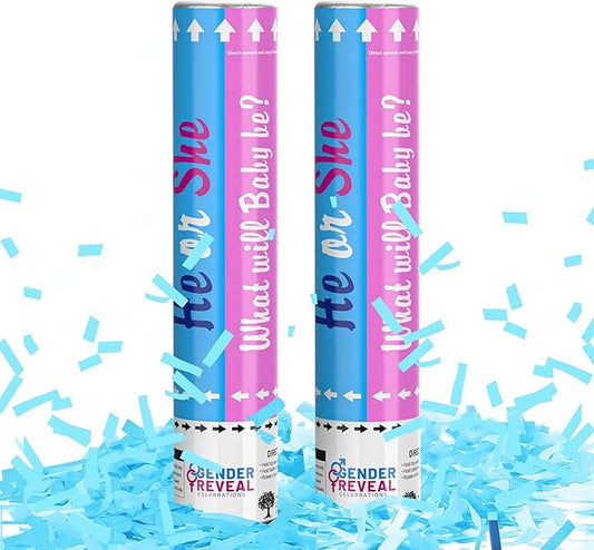 POPUPARTY 2 Pack Gender Reveal Confetti Cannon | No Powder Confetti Poppers | Ideal for Baby Boy Gender Reveal Decoration (2 Blue)