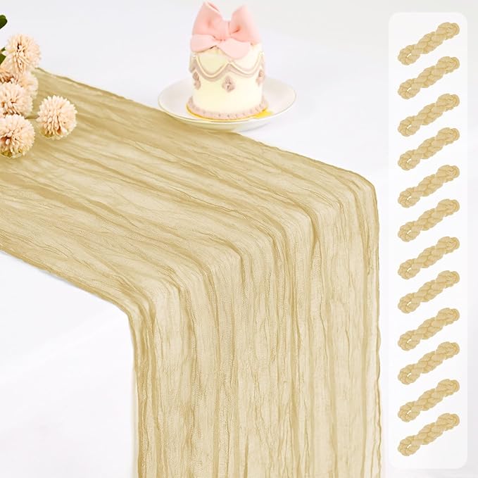 12 Pack Cheesecloth Table Runner,Beige Table Runner Long Romantic Semi Sheer Rustic Boho Gauze Table Runners for Wedding Bridal Shower Birthday Party Decorations(17.7×108 Inch)