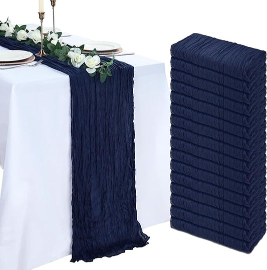 16 Pack Navy Blue Cheesecloth Table Runner 10ft Boho Gauze Fabric 120 Inch Cheese Cloth Table Runner Rustic Sheer for Holiday Baby Shower Party Décor Home Wedding Decoration