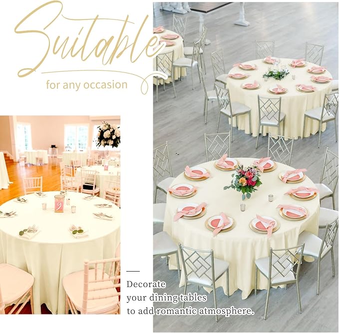 Showgeous 4 Pack Beige Round Tablecloth - 120 Inch Polyester Table Cloth - Washable Decorative Fabric Table Covers for Wedding, Dining, Party, Banquet, Buffet