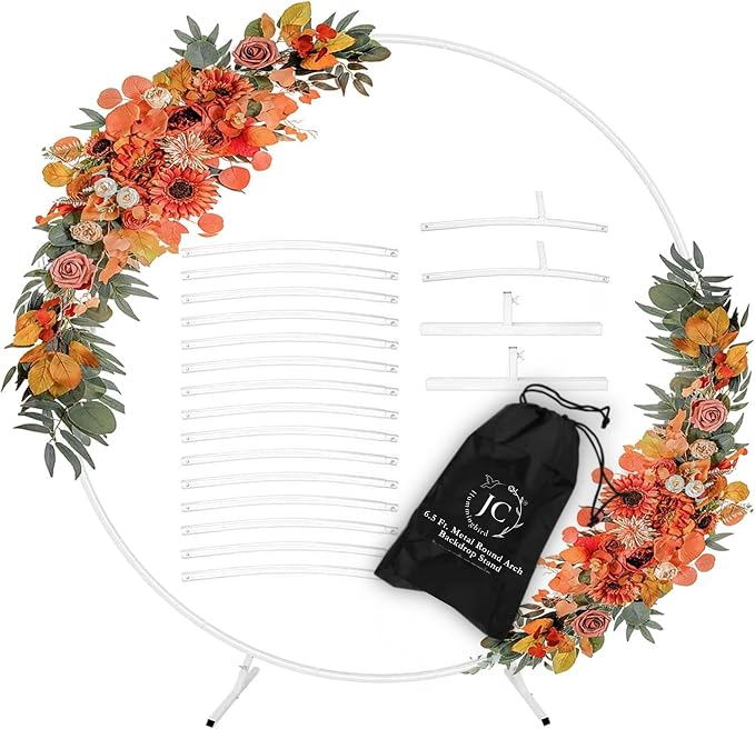 7.2 Ft Round Balloon Arch Stand White Backdrop Frame for Wedding, Birthday, Baby Shower, Graduation, Party Decoration-Heavy Duty Steel with Carry Bag-JC HUMMINGBIRD