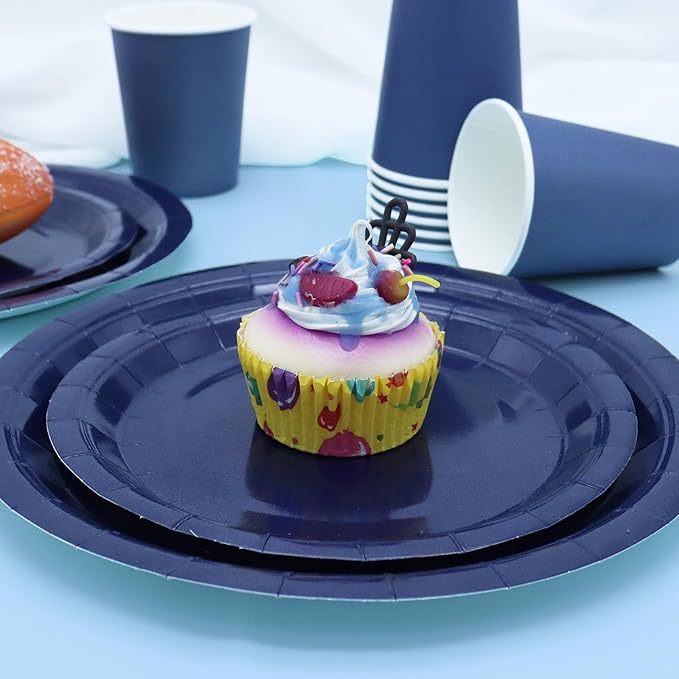 350Pcs Navy Blue Party Supplies for Navy Blue Party Decorations includes Paper Plates and Napkins Cups Utensils,Blue Disposable Plates Set for Boy Baptism Birthday Graduation Serve 50 Guests