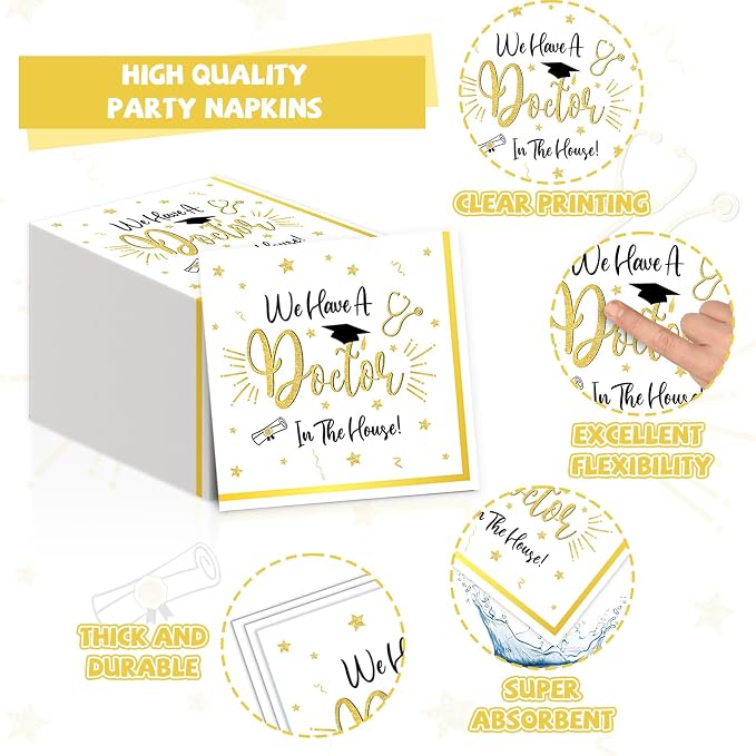 96Pcs Doctor Graduation Party Supplies We Have A Doctor in The House Paper Plates and Napkins Nurse Congrats Gad Tableware Disposable Dessert Dinnerware for PHD Medical School Grad Decor for 24 Guests