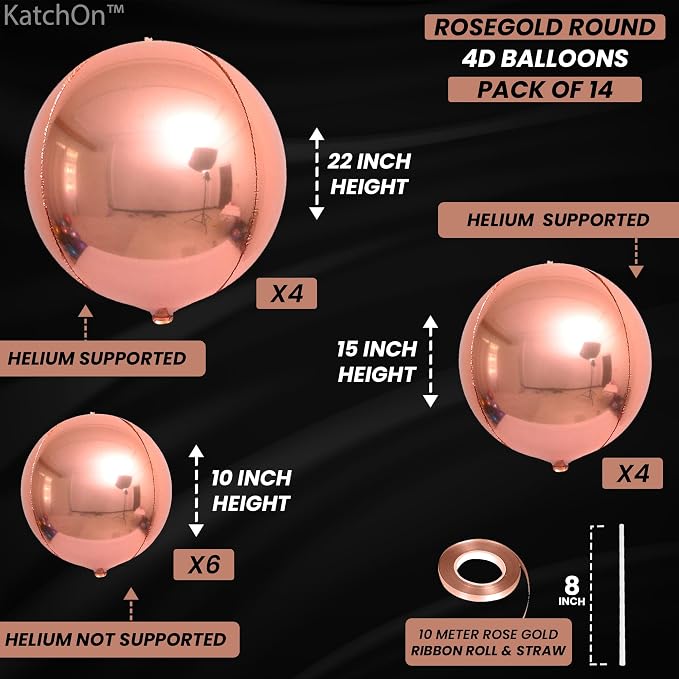 KatchOn, Rose Gold Balloons - 22 Inch, Pack of 14 | Rose Gold Foil Balloons for Sweet 16 Party Decorations, Mothers Day Decorations | Rose Gold Party Decorations, Birthday Decor for Women, Engagement