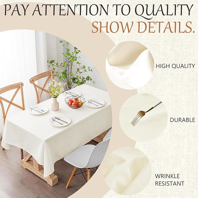 70x120 Table Cloth - 6 Pack Rectangular Black Washable Stain and Wrinkle Resistant Polyester Table Cover for Dining Tables, Various Parties and Camping (Ivory)