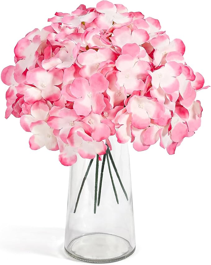 Auihiay 64Pcs Hydrangea Artificial Flowers Bulk, Faux Hydrangea Flowers Heads with Stems for Spring Spring Wedding Decor Bouquets and Centerpieces Wedding Photo Booth(Blush Gradient)