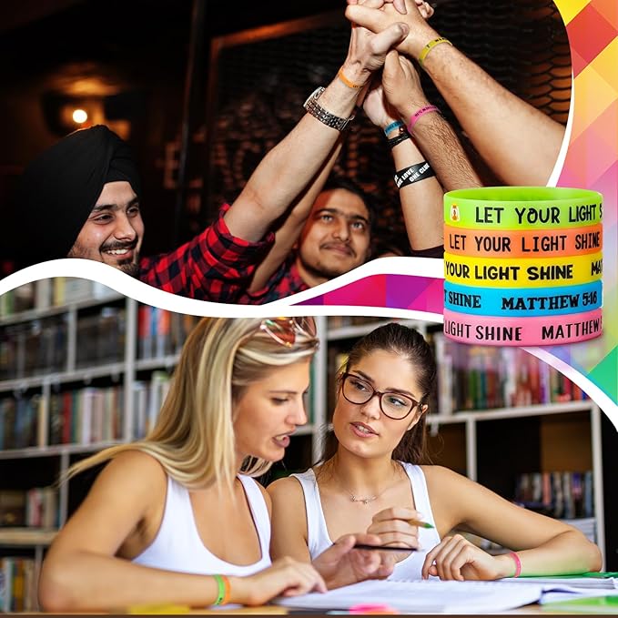 100 Pcs Let Your Light Shine Bracelet Christian Glow in the Dark Wristband, MATTHEW 5: 16 Silicone Wristband Halloween Trunk Or Treat Bible Verse Bulk for Church Sunday School Party Favors
