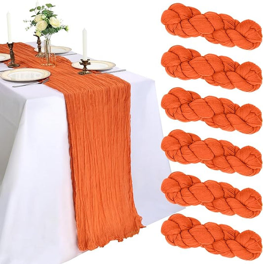 6 Pack 10FT Orange Cheesecloth Table Runner 120 Inch Long Gauze Rustic Boho Spring Cheese Cloth Table Runner Sheer Fabric Decorations for Holiday Party Wedding Banquet Bridal Baby Shower Décor