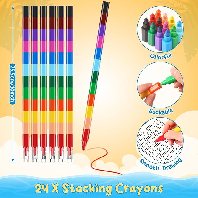 BenLouis 24 Summer Mini Coloring Books Kids with 24 Stacking Crayons Beach Pool Party Favors Activity Books Bulk for Kids Summer Birthday Goodie Bag Gift Stuffer Classroom Reward