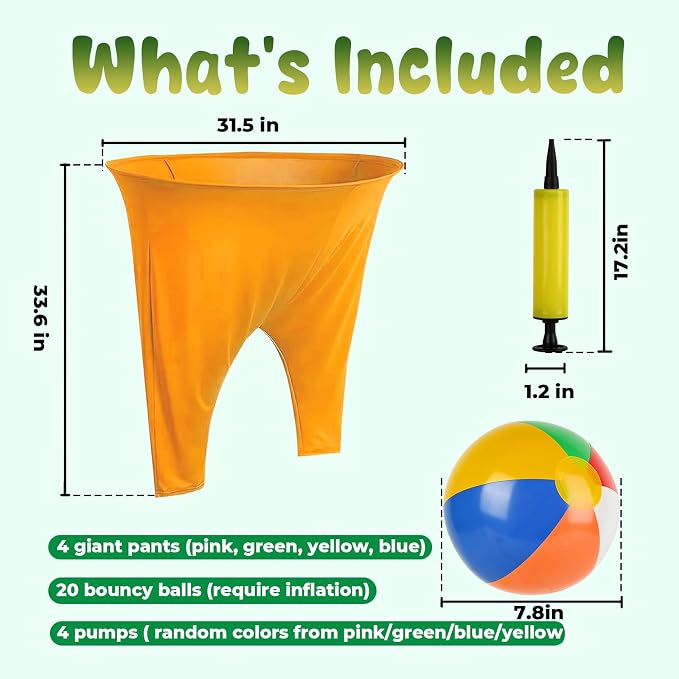 Granny Pants Yard Game, Granny Pants with Bouncy Balls & Pump, Giant Pants Outdoor Game & Big Pants Ball Catch Game, Granny Pants Game for Kids & Adults, Perfect for Family Reunion Games