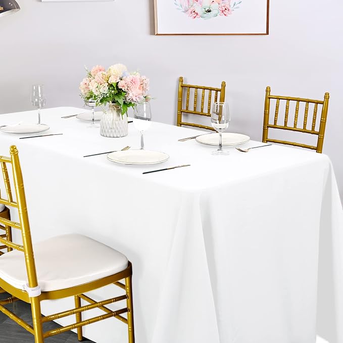 6 Pack Tablecloth 90 x 132 inch Polyester Table Cloth for 6 Foot Rectangle Tables,Stain and Wrinkle Resistant Washable Fabric Table Covers Polyester White Tablecloths for Wedding,Party,Banquet